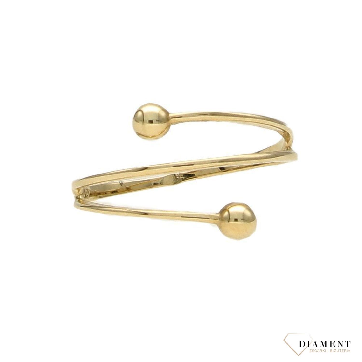 Złoty pierścionek 585 szeroki z kulkami.jpg